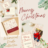 ハンドドローお洒落ド赤いドードルクリスマス ラッピングペーパー