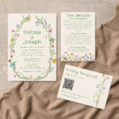 手描きカラフルフローラリース春の結婚式 招待状 (この独立クリエイターのコレクションをカスタマイズ。)