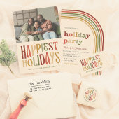 おもしろいレトロカラフルアーチクリスマスホリデーパーティー 招待状