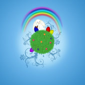 ハッピーイースターカラフルプラネットホリディハガキ シーズンポストカード