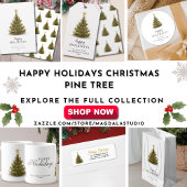 Simple Happy Holidays Green Christmas Pine Tree ラウンドシール