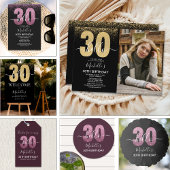 Hello 30! Modern 30th birthday Pink glitter ペーパープレート