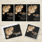 黒モダンと金ゴールド女子ハッピー50誕生日 スタンダードカクテルナプキン