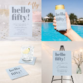 Bold Typography Icy Blue Modern 50th Birthday 招待状