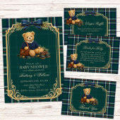 Luxury Preppy Teddy Bear Baby Shower Diaper Raffle エンクロージャーカード