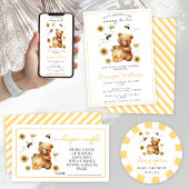 ハチミツバチひまわりテディベア赤ちゃんシャワーステッカー ラウンドシール