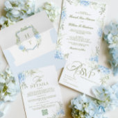 Blue Hydrangea Crest Wedding Monogram ラウンドシール