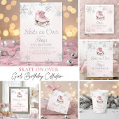 Pink Ice Skating Silver Glitter Snowflake Birthday 招待状