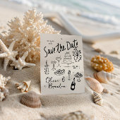 Hand-drawn whimsical line art wedding style 招待状