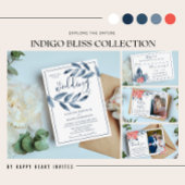 インディゴブリスウォーターカラーリーフブランチ赤ちゃんシャワー 招待状