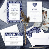Meadow Wildflowers Indigo Blue Wedding Invitation 招待状