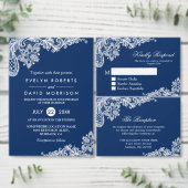 ネイビクラシックーブルーホワイトレース退職パーティー 招待状 (この独立クリエイターのコレクションをカスタマイズ。)