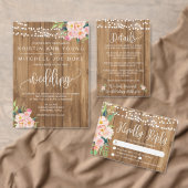 ピンク素朴フローラとウッド結婚式招待状 招待状 (この独立クリエイターのコレクションをカスタマイズ。)