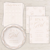 It's a Girl Pink Hand Drawn Baby Shower 招待状