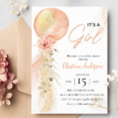 女の子ピンクバルーンeucalyptus赤ちゃんシャワー 招待状