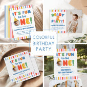 Colorful Boy 1st Birthday Photo サンキューカード
