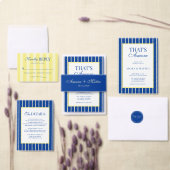 Italian Striped Blue & Yellow Wedding Reception エンクロージャーカード (この独立クリエイターのコレクションをカスタマイズ。)