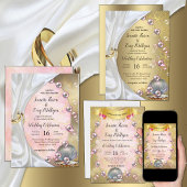 アイボリーシルク、金ゴールドレース&パール&マーブル ポスター