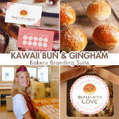 Kawaii Bun Red Gingham Watercolor Bakery 名刺