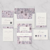 Lavender Grey Floral Wedding Menu Card 招待状