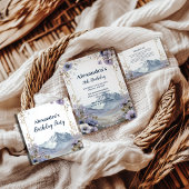 Lavender Wildflower Mountain Birthday 招待状