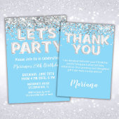 ライトブルーとシルバー13誕生日 招待状