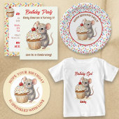 Cute Mouse and Cupcake Personalized Birthday バンティングフラッグ