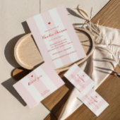 Modern Pink Stripe Heart Valentine Baby Shower エンクロージャーカード
