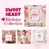 Cute Pink Red Little Sweetheart First Birthday  招待状