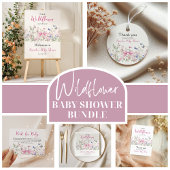 Wildflower Floral Girl Pink Bow Baby Shower Diaper エンクロージャーカード