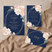 Navy Blue Peach Peony Floral Pattern Wedding ネクタイ (この独立クリエイターのコレクションをカスタマイズ。)