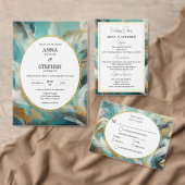 Luxe Turquoise Gold Brushstrokes エンクロージャーカード (この独立クリエイターのコレクションをカスタマイズ。)