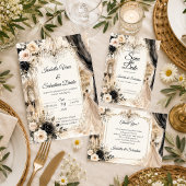高級感あふれるブラックタイの結婚式 出欠カード