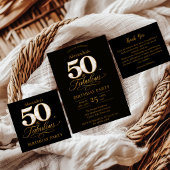 Luxury Black Gold 50 & Fabulous Birthday サンキューカード