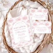 Luxury Blush Toile Baby Shower Diapper Raffle エンクロージャーカード
