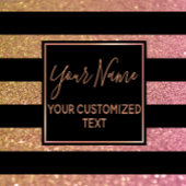 高級金ゴールドピンクグリッターストライプズモノグラム名 トートバッグ