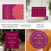 マゼンエレガントタ金ゴールドヒンズーインディアン結婚ズ 招待状ベリーバンド