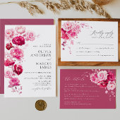 ボホマゼンタホットピンクアーチフローラエレガントな結婚式 招待状