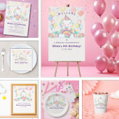 Magical cute unicorn girl birthday celebration 招待状