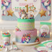 紫のラメに輝くレインボーユニコーン 2歳の誕生日 招待状