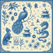 Holiday Cards Featuring Mahjong Toile & Charm カード