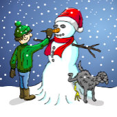 雪だるまと少年と犬がステッカーに貼られている スクエアシール