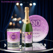 Modern Falling Pink Glitter 20th Birthday ギフトタグ