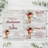 カントリーウエスタンブートボホ素朴マルサラ結婚ズ 招待状 (この独立クリエイターのコレクションをカスタマイズ。)