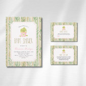 抹茶の植物 セージ ストライプ 葉っぱ 女の子 ベビーシャワー 招待状