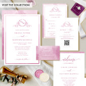 シックなメイブピンクウォーターカラーシンドモノグラム結婚ズ 招待状