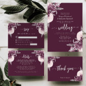Mauve Silver Floral Script Wedding RSVP エンクロージャーカード