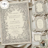 Medieval Fantasy Vintage Black Etching Wedding 招待状