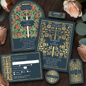 Gold Gray Medieval Sword Wedding RSVP