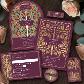 Silver Mauve Royal Medieval Floral Sword Wedding ペーパーコースター